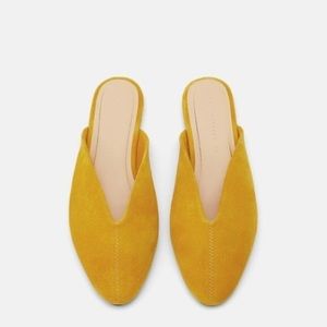Zara low cut leather mules mustard suede flats